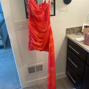 Fashion Nova Pink and Orange Draped Mini Dress